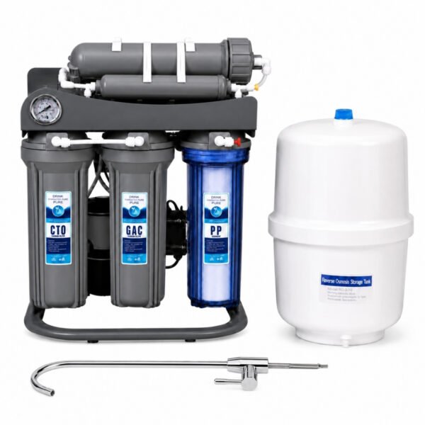 Equipo Osmosis inversa 5 etapas con bomba y tanque de reserva 757lts dia 200GPD