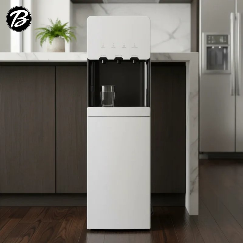 dispensador_compresor_blanco_frio_calor Dispenser de agua digital frío/calor vertical con conexión directa a red y diseño moderno.