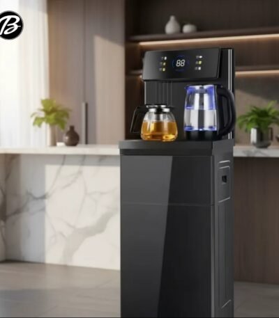 Dispenser de agua digital frío/calor con conexión directa a red y diseño vertical elegante.