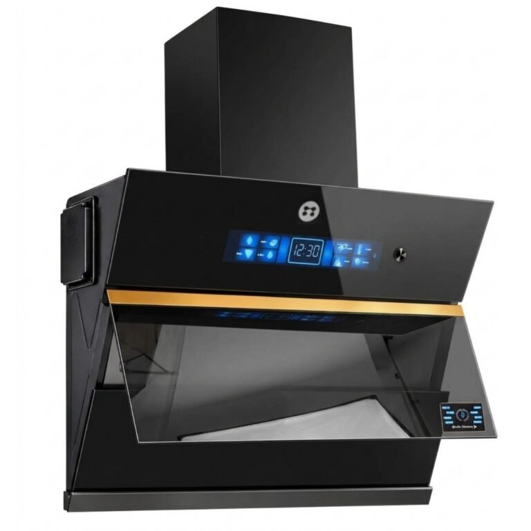 Campana extractora inteligente negra S9006 con panel de vidrio templado