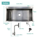 Set Grifo acero inoxidable + Bacha Cocina Acero Granero Rectangular Premium - Image 5