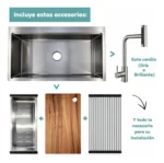 Set Grifo acero inoxidable + Bacha Cocina Acero Granero Rectangular Premium - Image 6