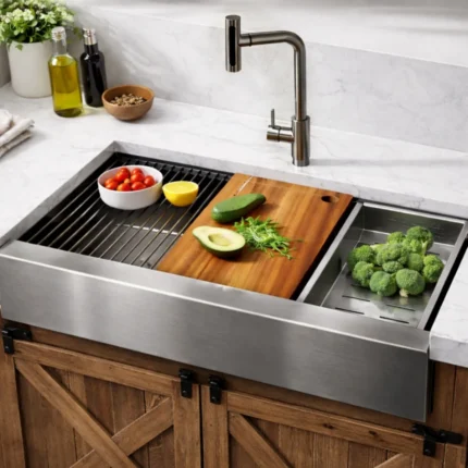 Set Grifo acero inoxidable + Bacha Cocina Acero Granero Rectangular Premium