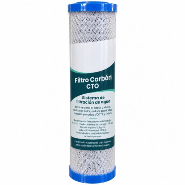 Repuesto CTO Cartucho Filtro Carbón Activado En Bloque 5 micrones 10″ x 2,5″
